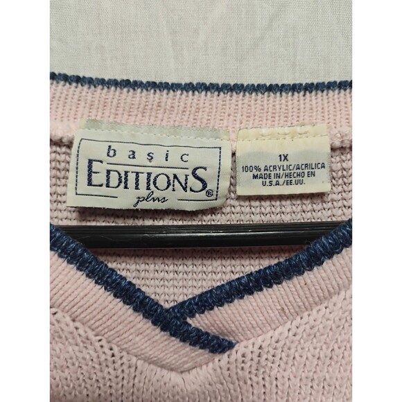 Vintage Pink/Blue Womens Sweater Basic Editions Plus 1 XL Long Sleeve V neck - Picture 3 of 16